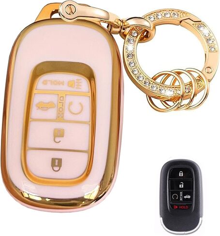 أنظمة الدخول بدون مفتاح لغطاء Honda Key Fob Fit لـ Honda 2022 2023 2024 2025 Civic Accord HR-V Pilot CR-V 5 Buttons Smart Key (Pink-Gold) in Kuwait