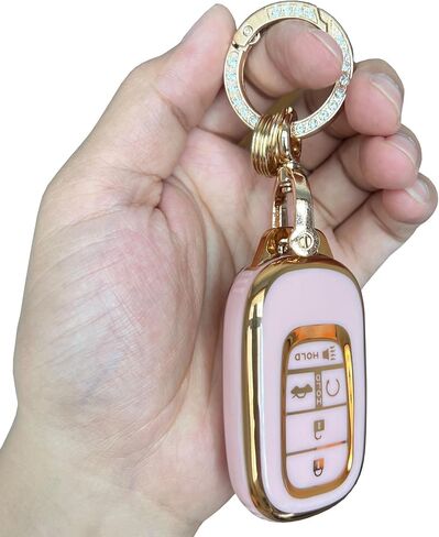 أنظمة الدخول بدون مفتاح لغطاء Honda Key Fob Fit لـ Honda 2022 2023 2024 2025 Civic Accord HR-V Pilot CR-V 5 Buttons Smart Key (Pink-Gold) in Kuwait