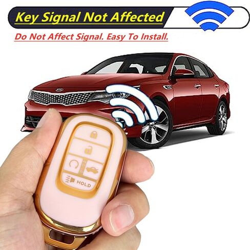 أنظمة الدخول بدون مفتاح لغطاء Honda Key Fob Fit لـ Honda 2022 2023 2024 2025 Civic Accord HR-V Pilot CR-V 5 Buttons Smart Key (Pink-Gold) in Kuwait
