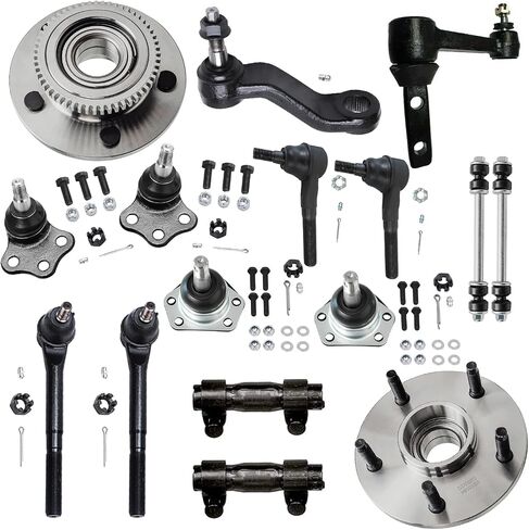 Detroit Axle - Front 16pc Suspension Kit for 2WD 2000-2001 Dodge Ram 1500, 2 Wheel Bearing Hubs 4 Ball Joints 4 Tie Rods 2 Sway Bars 1 Pitman Arm 2 Sleeves 1 Idler Arm Replacement in Saudi Arabia