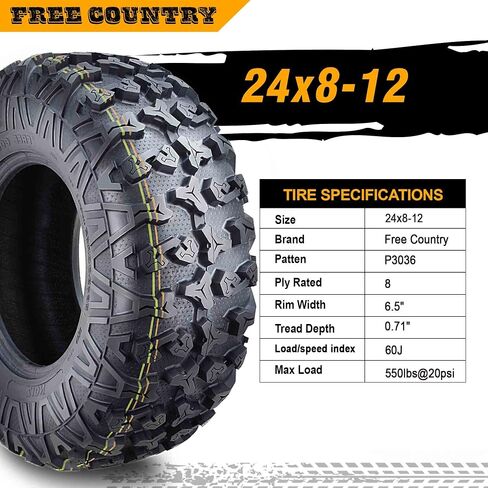 Free Country (2) Premium 8PR ATV/UTV Tires 24x8x12 fit 08-11 Arctic Cat 366 in Kuwait