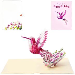 Hummingbird 3D Pop Up Mothers Day Card - Handmade Greeting Card, Beautiful Birthday Card for Mom, Wife - Unique Keepsake Gift, Warm & Loving Sentiment - Perfect for Mother's Day in Saudi Arabia