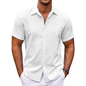 COOFANDY Men's Cuban Guayabera Shirt Short Sleeve Button Down Shirts Casual Summer Beach Shirts in Saudi Arabia