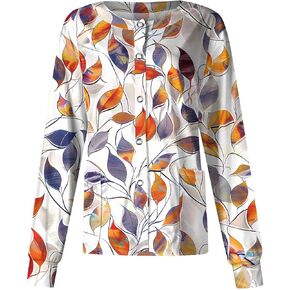 Scrub Jackets for Woman Long Sleeve Print Scrub Tops Plus Size Snap Front Nurse Working Uniform in Saudi Arabia