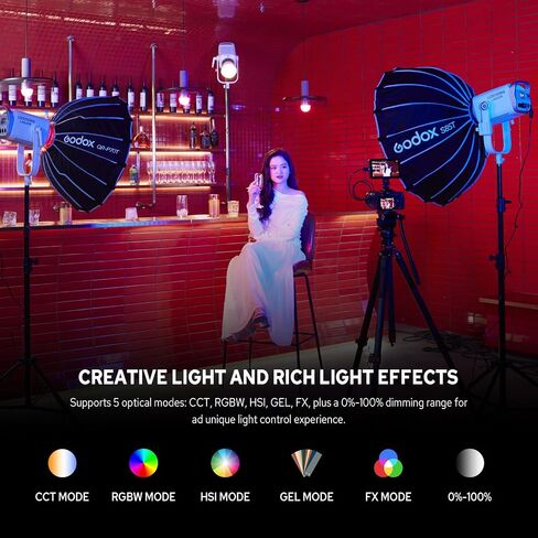 Godox Litemons LA300R RGB LED Video Light, 330W 102000Lux@1M Studio Bright Light, 1800K-10000K Bowens Mount RGB LED Light with 14 FX Effects 0-100% Dimming for Videography in Saudi Arabia
