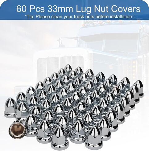 60 PCS 33mm Lug Nut Covers On ، Chrome بمقدار 2-1/2 "Cover Cof Cout Cof Couts Cof Plastic ، مضاد للعبث ، لا تخفف وسهلة التثبيت للشاحنات شبه المشتركة والمقطورات in Kuwait