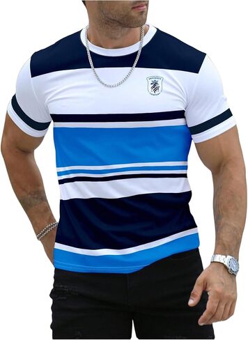 Floerns Men's Striped Print Color Block Short Sleeve T Shirt Crewneck Summer Tee Shirts in Saudi Arabia