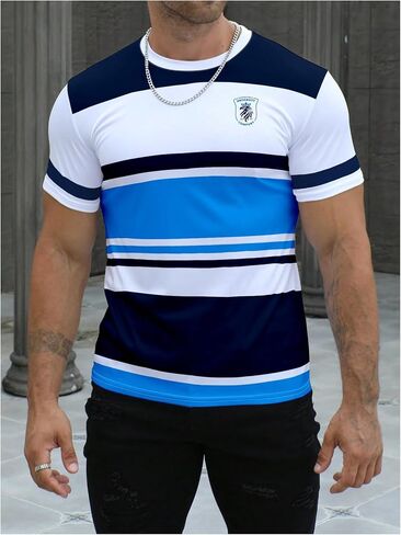 Floerns Men's Striped Print Color Block Short Sleeve T Shirt Crewneck Summer Tee Shirts in Saudi Arabia