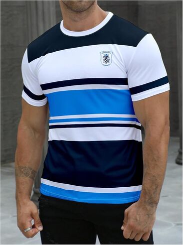 Floerns Men's Striped Print Color Block Short Sleeve T Shirt Crewneck Summer Tee Shirts in Saudi Arabia