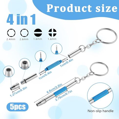 5 PCS MINI Eyeglass screwdriver ، الدقة 4-في 1 in-1 eyeglass kit keychain classes pecldriver multifunctional stefled budge مع مسامير للتشديد ، مقبض الأبواب ، النظافة الشمسية ، الإلكترونيات in Saudi Arabia