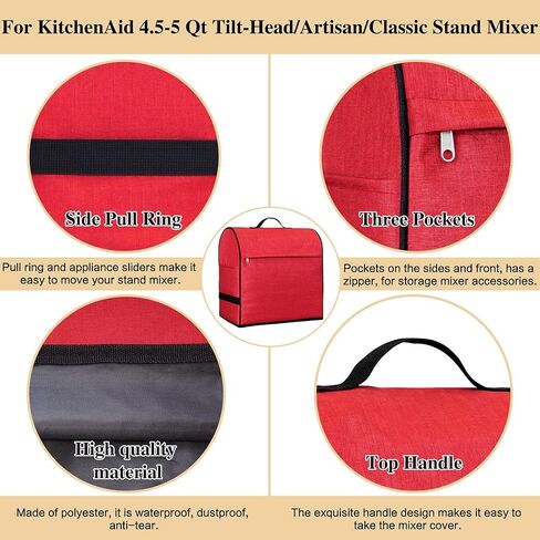 Stand Mixer Cover, Kitchen Aid Mixer Cover Compatible with 4.5-5 Qt Tilt-Head Stand Mixer, Dust Cover with 3 Pockets & 8 Pcs Appliance Sliders, Kitchen Aid Mixer Accessories, Grey in Saudi Arabia