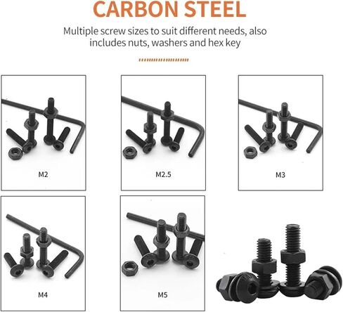 مجموعة متنوعة لمجموعة مسامير مقبس سداسية البراغي والمكسرات M2 M2.5 M3 M4 M5 Carbon Steel Allen Screw مع مفتاح سداسي (M2-M5 1060pcs) in Saudi Arabia