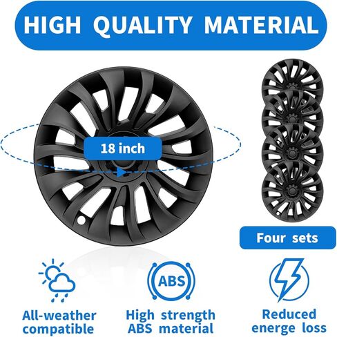 أغطية العجلات لنموذج Tesla 3،18 بوصة مركزية Hubcaps حافة الحافة العجلة ل Tesla Model 3 2017-2023 Cap Cover Cover Accessories ، Black Matte ، مجموعة من 4 in Kuwait