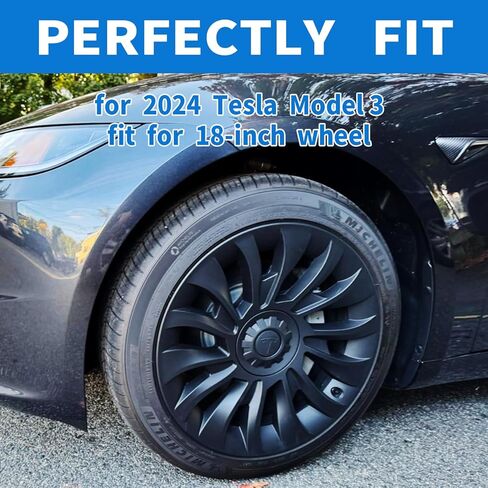أغطية العجلات لنموذج Tesla 3،18 بوصة مركزية Hubcaps حافة الحافة العجلة ل Tesla Model 3 2017-2023 Cap Cover Cover Accessories ، Black Matte ، مجموعة من 4 in Kuwait