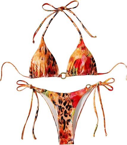 Floerns Women's 2 قطعة للسباحة الفهود المثلث الأزهار الرسن Bikini Tie Side Suit in Saudi Arabia