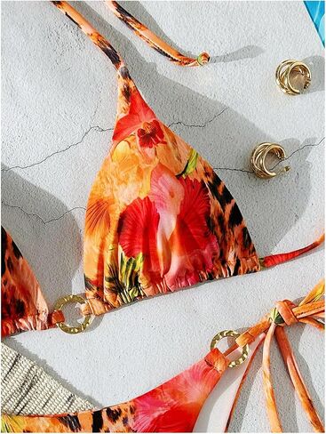 Floerns Women's 2 قطعة للسباحة الفهود المثلث الأزهار الرسن Bikini Tie Side Suit in Saudi Arabia