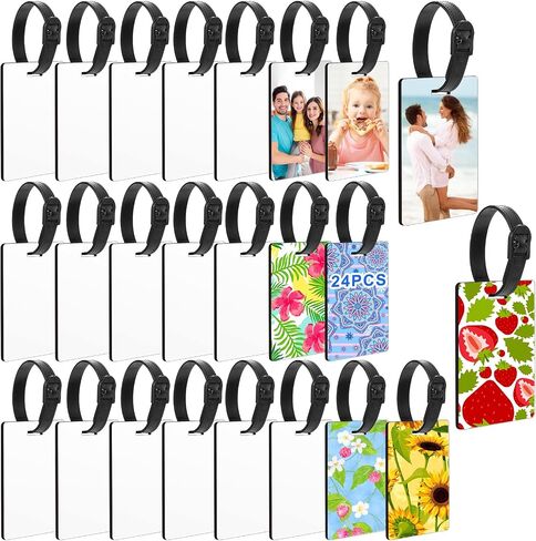 علامات الأمتعة الفارغة في التسامي مع الأشرطة ، 24pcs مزدوجة نقل الحرارة علامات الأجنحة ، اسم بطاقة الهوية الفريدة علامات السفر DIY للنساء حقيبة يد (24 ٪) in Saudi Arabia