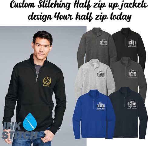 حبر غرزة الرجال DT6106 نصوص الشعار المخصصة تصميم خياطة الخاص بك الصوف الخاص بك Half Zip Up Sweatshirts in Saudi Arabia