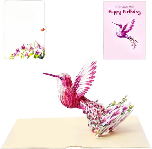 Hummingbird 3D Pop Up Mothers Day Card - Handmade Greeting Card, Beautiful Birthday Card for Mom, Wife - Unique Keepsake Gift, Warm & Loving Sentiment - Perfect for Mother's Day in Saudi Arabia