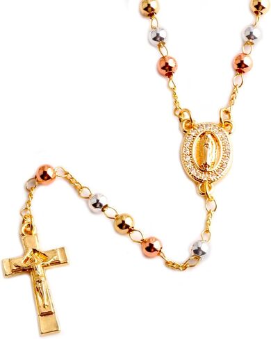 14K Gold Plated Rose Gold Plated Silver Beads Guadalupe Catholic Rosary Necklace for Women with Prayer Card and Gift Box in Saudi Arabia