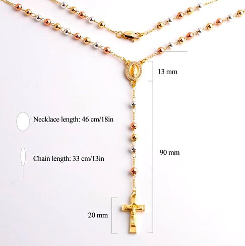 14K Gold Plated Rose Gold Plated Silver Beads Guadalupe Catholic Rosary Necklace for Women with Prayer Card and Gift Box in Saudi Arabia