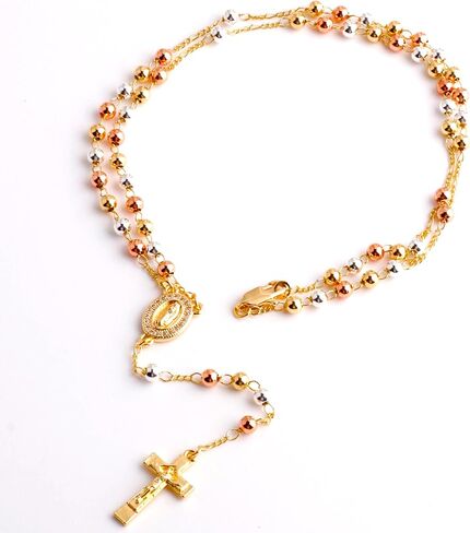 14K Gold Plated Rose Gold Plated Silver Beads Guadalupe Catholic Rosary Necklace for Women with Prayer Card and Gift Box in Saudi Arabia