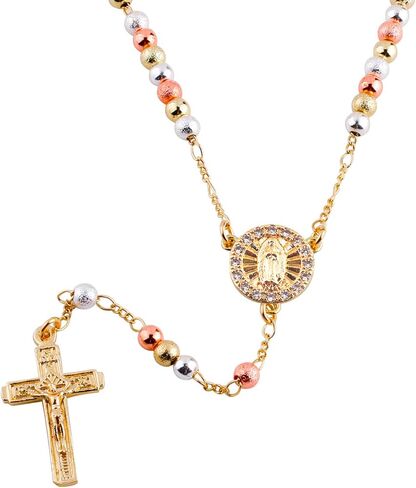 14K Gold Plated Rose Gold Plated Silver Beads Guadalupe Catholic Rosary Necklace for Women with Prayer Card and Gift Box in Saudi Arabia