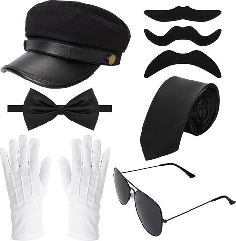 Chauffeur Costume Limo Taxi Hat Gloves Set Black Bow Tie Glasses Novelty Limo Kit for Men Women Party in Saudi Arabia