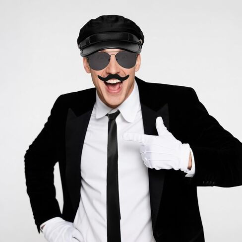 Chauffeur Costume Limo Taxi Hat Gloves Set Black Bow Tie Glasses Novelty Limo Kit for Men Women Party in Saudi Arabia