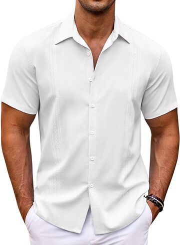 قميص Guayabera الكوبي Coofandy القميص القصيرة القصيرة القمصان أسفل القمصان الصيفية الشاطئ in Saudi Arabia