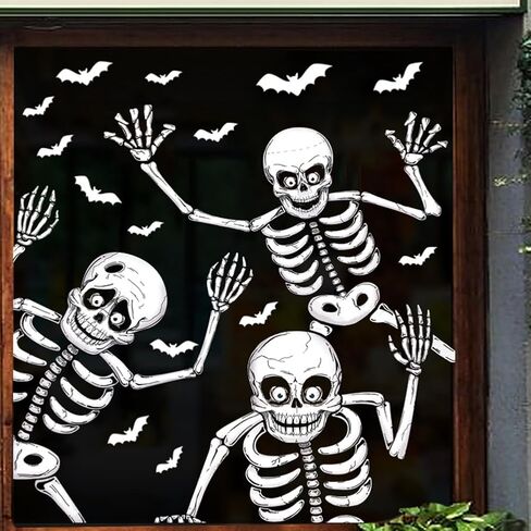 Halloween Window Clings Decorations 4 Sheets Skeleton & Bat Stickers, Scary Halloween Party Stickers Decor for Fall Home Classroom Windows Indoor/Outdoor Use in Saudi Arabia