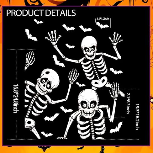 Halloween Window Clings Decorations 4 Sheets Skeleton & Bat Stickers, Scary Halloween Party Stickers Decor for Fall Home Classroom Windows Indoor/Outdoor Use in Saudi Arabia