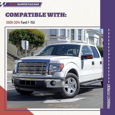 HECASA 3PCS Pront Pumper Face Bar متوافق مع بديل 2009-2014 FORD F150 لـ FO1002411 9L3Z17757B Chrome W/الضباب الثقوب الصلب غير معلوم in Saudi Arabia
