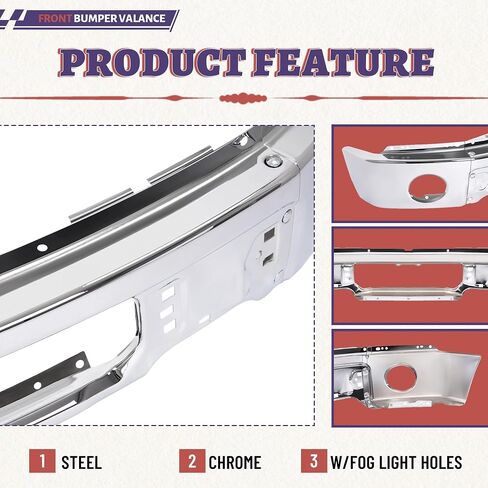 HECASA 3PCS Pront Pumper Face Bar متوافق مع بديل 2009-2014 FORD F150 لـ FO1002411 9L3Z17757B Chrome W/الضباب الثقوب الصلب غير معلوم in Saudi Arabia