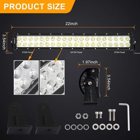 22 Inch LED Light Bar 126W 12600Lm High Intensity Spot Flood Combo Off Road Lights Work Lights Automotive Light Bars Driving Lights for Pickup Trucks ATV UTV 4x4 SUV 12-24V IP68 Waterproof in Saudi Arabia
