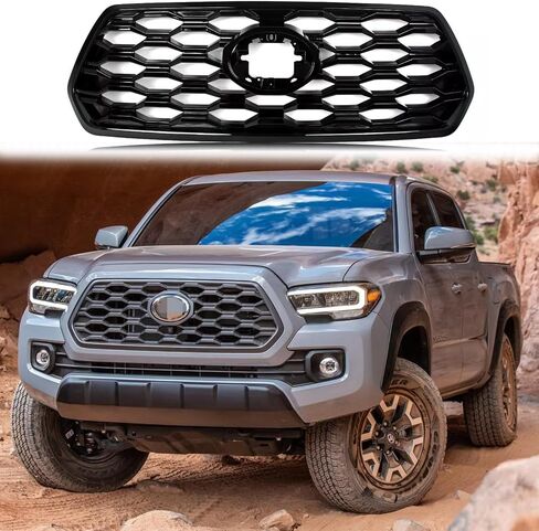 Pront Pumper العلوي الشواية إدراج Grille Grille Black Grille Fit لعام 2016 2017 2018 2019 2020 2021 2022 2023 Toyota Tacoma ، 2021 TRD/Mesh Style ، Gloss Black in Kuwait