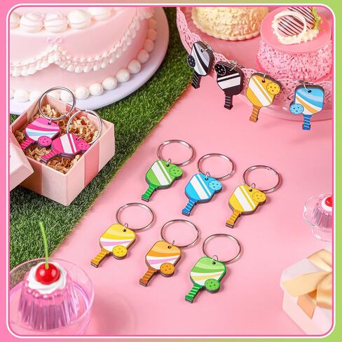 12 PCS Dinkball Keychains Colorful Mini Wooden Sports -keychain Dinkball Gifts for Sports Lovers Team Party Favors in Saudi Arabia