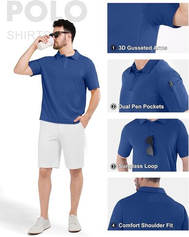 Men's Polo Shirts Tactical Short Sleeve Dri Fit Breathable Performance Golf Casual Hiking Collared Polo Shirt in Kuwait
