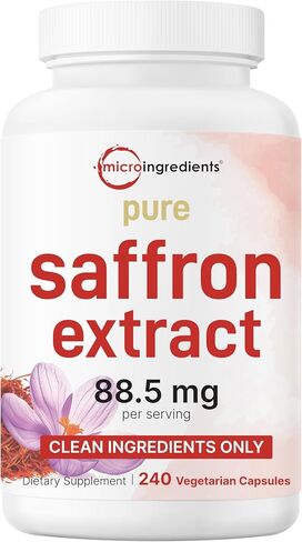 Pure Saffron Supplements 88.5mg, 240 Veggie Capsules | 4 Month Supply | 100% Pure Saffron Extract with High Absorption Fat-Soluble Vitamin C | Mood, Vision & Heart Support for Men & Women in Saudi Arabia
