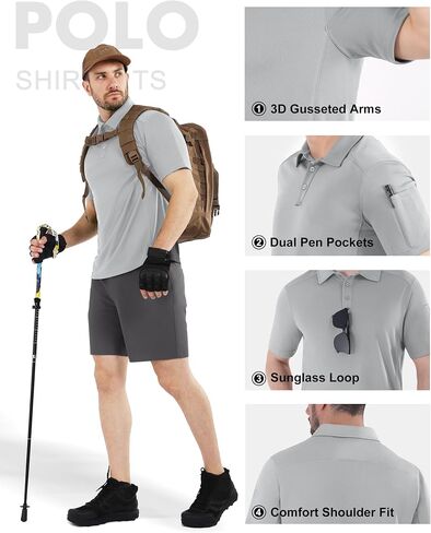 Men's Polo Shirts Tactical Short Sleeve Dri Fit Breathable Performance Golf Casual Hiking Collared Polo Shirt in Kuwait