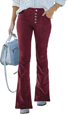 Corduroy High Waist Flare Pants - Women's Trendy Baggy Bell Bottom Wide Leg Trousers in Kuwait