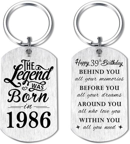 Yobent 39th Birthday Gifts for Men 1986, Happy 39th Birthday Keychain, 39 Year Old Bday Gifts for Man Male, The Legend was Born in 1986 in Saudi Arabia