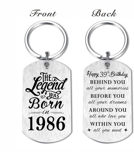 Yobent 39th Birthday Gifts for Men 1986, Happy 39th Birthday Keychain, 39 Year Old Bday Gifts for Man Male, The Legend was Born in 1986 in Saudi Arabia