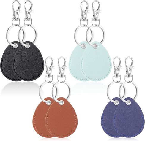 Key Fob Holder Leather, 8pcs Drop Shaped Keychain Holder with Metal Rings, Colorful PU keyring for Keys ID Key Cards in Kuwait