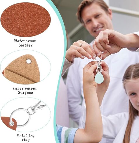 Key Fob Holder Leather, 8pcs Drop Shaped Keychain Holder with Metal Rings, Colorful PU keyring for Keys ID Key Cards in Kuwait