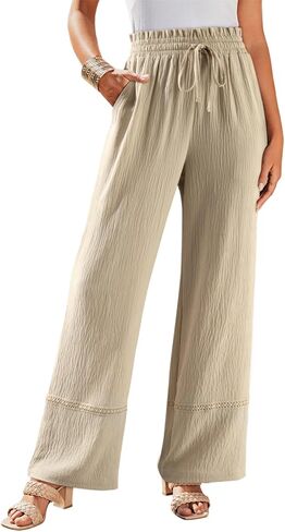 Dokotoo Womens Fall Boho 2025 Casual Wid Leg Lace Pants High Waisted Drawstrings with Pockets in Saudi Arabia