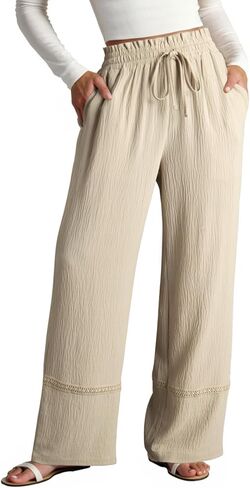 Dokotoo Womens Fall Boho 2025 Casual Wid Leg Lace Pants High Waisted Drawstrings with Pockets in Saudi Arabia