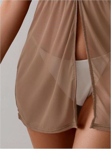 SweatyRocks Women's See Through Swimsuit Cover Up Sleeveless V Neck Sheer Bikini Beach Dress in Saudi Arabia