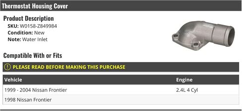 Thermostat Housing Cover - Water Inlet - Compatible with 1998-2004 Nissan Frontier 2.4L 4-Cylinder in Saudi Arabia