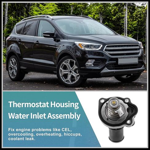 Engine Coolant Thermostat Housing Assembly Replacement for Ford Transit Connect 2014-2017, 3M4Z8575B Plastic Metal Black 1Pc in Saudi Arabia